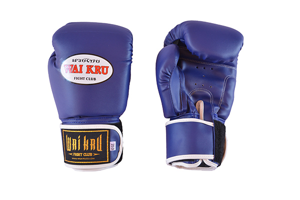 guantes semi piel muay thai wai kru azul