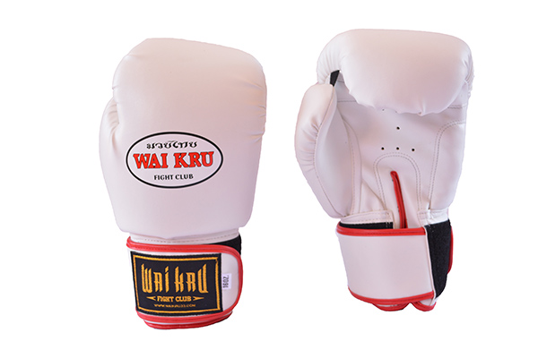 guantes semi piel muay thai wai kru blanco