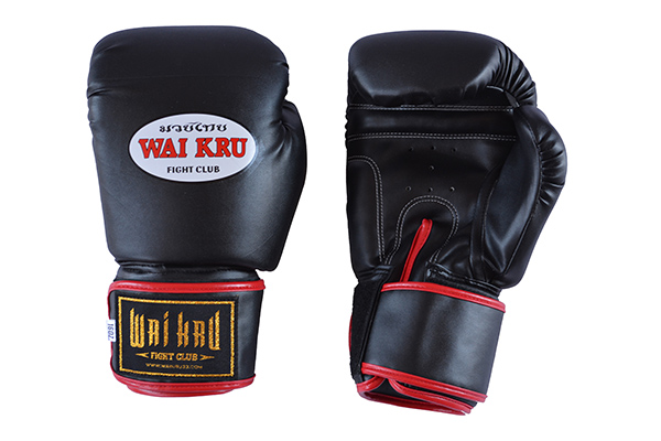 guantes semi piel muay thai wai kru negro
