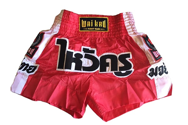 pantalón muay thai tradicional nylon waikru rojo laterales blancos pantalón muay thai tradicional nylon waikru rojo laterales blancos
