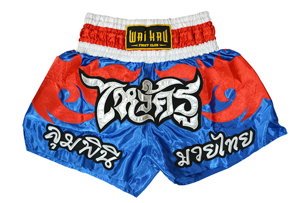 pantalón muay thai tradicional waikru azul estampaciones rojas pantalón muay thai tradicional waikru azul estampaciones rojas