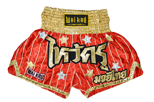 pantalón muay thai tradicional waikru rojo estampaciones doradas pantalón muay thai tradicional waikru rojo estampaciones doradas