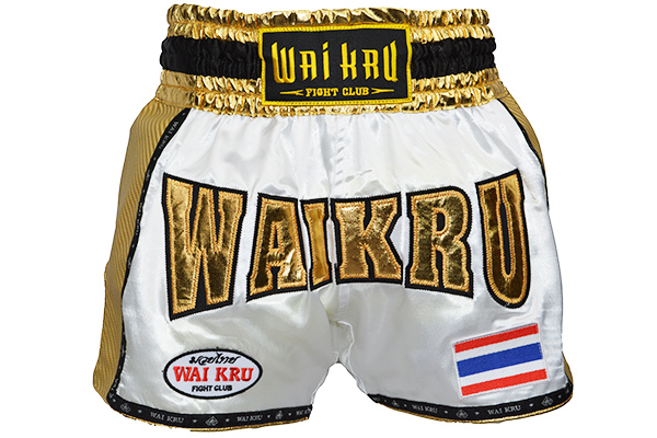 pantalón retro muay thai wai kru kevlar blanco dorado entero pantalón retro muay thai wai kru kevlar blanco dorado entero