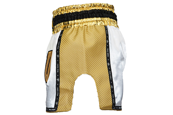 pantalón retro muay thai wai kru kevlar blanco dorado lado pantalón retro muay thai wai kru kevlar blanco dorado lado