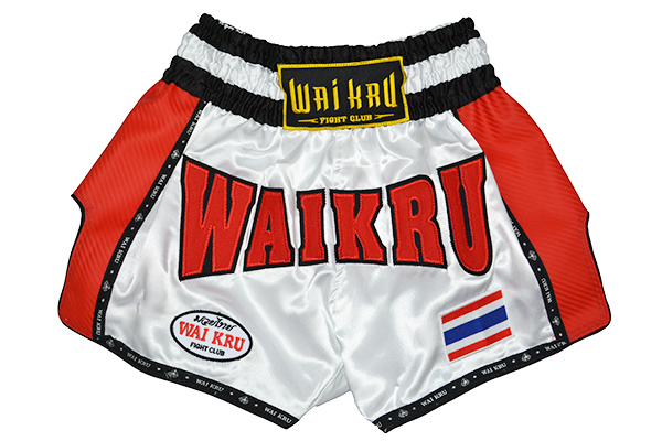 pantalón retro muay thai wai kru kevlar blanco rojo pantalón retro muay thai wai kru kevlar blanco rojo