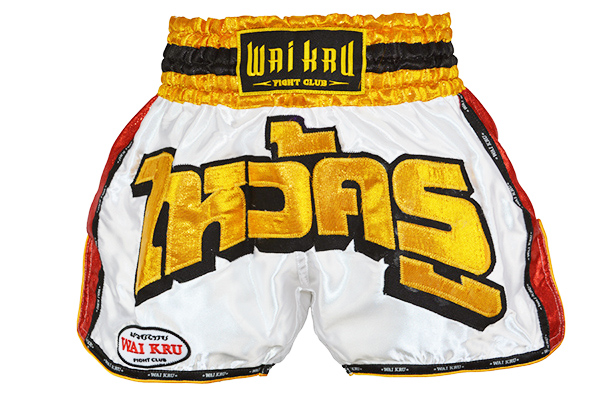shorts retro muay thai wai kru saten blanco entero shorts retro muay thai wai kru saten blanco entero