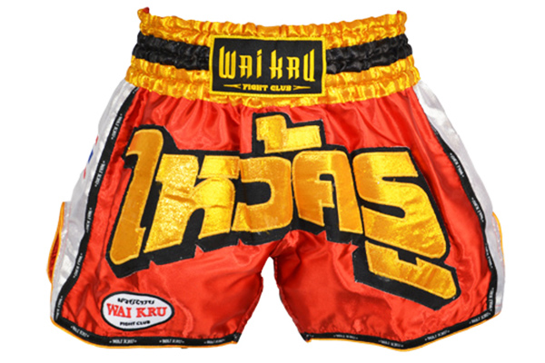 shorts retro muay thai wai kru saten rojo entero shorts retro muay thai wai kru saten rojo entero